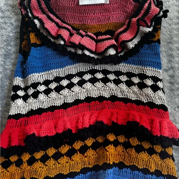 Zimmerman Tiered pompom-embellished crocheted cotton mini dress - Picture 3 of 6